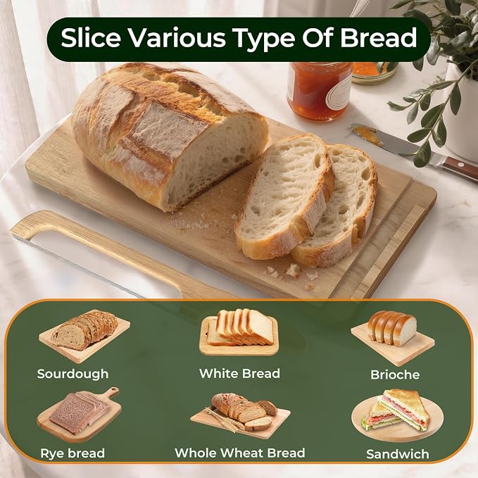 Upgrade Bread Bow Knife and Board Set,Sourdough Bread Slicer and Bread Cutting Board with Magnetic Storage,Space-saving,Right & Left Handed,Perfect for Bagels,Homemade,Ideal Baking Gifts for Woman