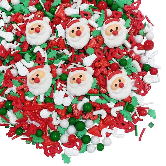 Sentovac Christmas Santa Claus Tree Sprinkle Red Green Mix Sprinkles Edible for Cake Decorating Cookie Cupcake Topper Baking Decorations Halloween Christmas Supplies 3.53 Oz