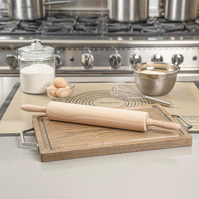 Restaurantware Wood Rolling Pin 1 Count 13 Inches Solid Wood Baking Tool, Ergonomic Dough Roller With Smooth Rotation, Beige Kitchen Pastry Tool for Professional Bakers
