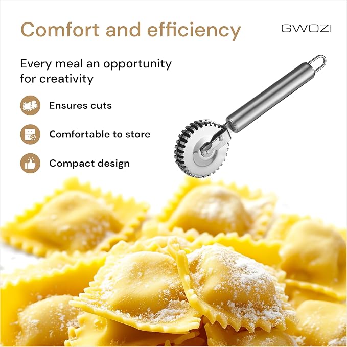 Pastry Crimper - Stainless Steel Ravioli Cutter for Kitchen - Pasta Wheel for Cutting, Sealing, and Crimping Fresh Pasta