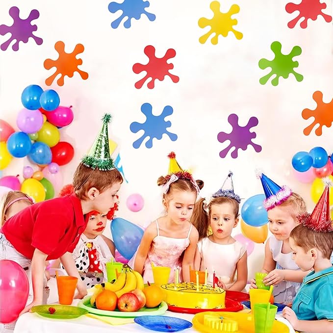 Vuzvuv 48 Pcs Colorful Paint Splatter Paper Cutouts for Art Sticker Painting Splatter Theme Birthday Party Decorations Bulletin Board Classroom Decor for School Party Supplies for Craft Wall Decor