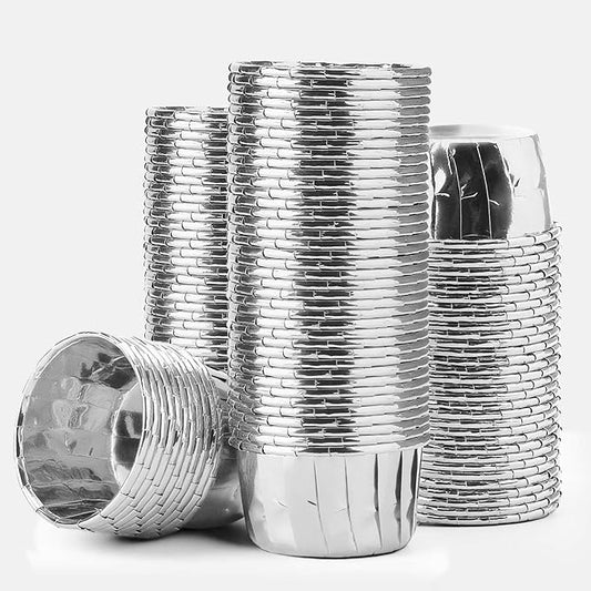 EUSOAR Silver Cupcake Liners, 100pcs 3.5oz Disposable Dessert Containers Muffin Ramekins, Mini Cheesecakes Cups Aluminum Foil Wrappers Paper Cupcake Holders for Birthday Wedding Bridal Party