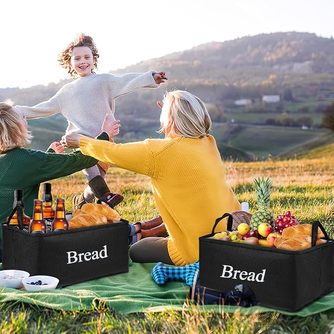 2 Packs Bread Storage Basket for Pantry, Imitation Linen Bread Baskets Foldable Bread Storage Containers with Handles for Pantry Kitchen Counter to keep Bread, Rolls, Snacks