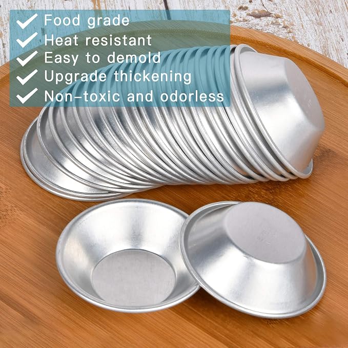 25 Pack Aluminum Egg Tart Molds, Dessert Mold Pans, Nonstick Reusable