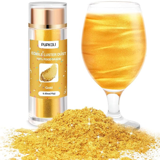 Gold Edible Glitter 15g, Edible glitter for Drinks, Luster Dust Edible Shimmer Powder for Cocktails,Cakes, Baking, Party Decoration ﻿