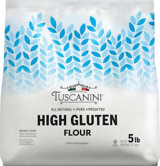 Tuscanini Italian High Gluten Flour, Premium Bread Flour, 5 lb (2.27 kg) | Ideal for Bread, Challah & Pizza Dough | Insect Free | All Natural, Pure, Presifted | Kosher