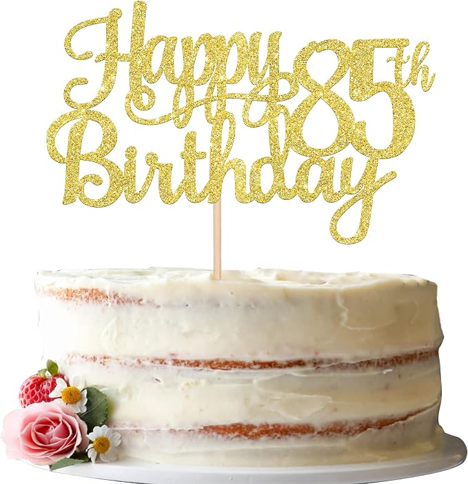 1 PCS Happy 85th Birthday Cake Topper Gold Glitter Cheers to 85 Years Birthday Cake Pick 85 Fabulous Cake Decoration for Happy 85th Birthday Theme Party Decorations Supplies