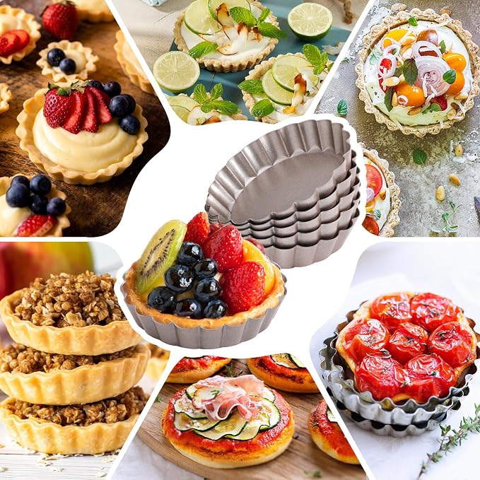 Webake 4 Inch Mini Tart Pan Set of 6, Non-Stick Small Tart Mold Quiche Pans with Removable Bottom Mini Tart Tins