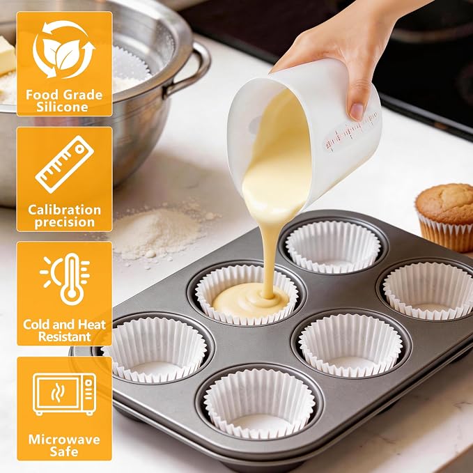 Food-Grade Silicone Cups for Melting Chocolate, 3Pcs BPA Free Silicone Measuring Cups with 1/2Cup/1Cup/2Cup Capacity, Reusable Baking Supplies for DIY Chocolate Molds