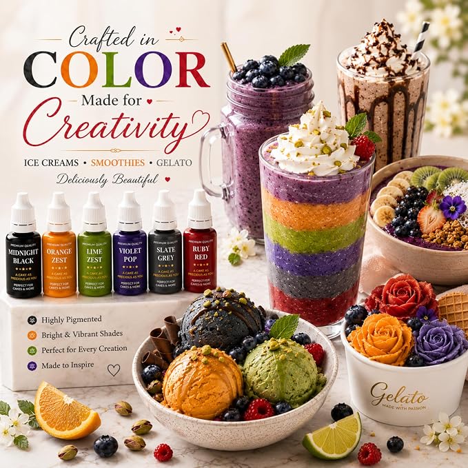 Confect Halloween Water Color Food Coloring Set – Highly Pigmented Oil Based Food Colors for Cakes, Buttercream, Drinks, Popsicles & Baking – 6 Pack × 10mL