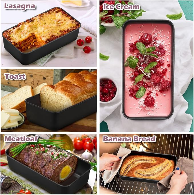 P&P CHEF Loaf Pan Set, 9 x 5 Inch Bread Pans, Stainless Steel Loaf Toast Baking Pans For Bread Meatloaf Lasagna Cake, Healthy & Non Toxic, Oven Safe& Easy Clean, (Black, 10Pcs)
