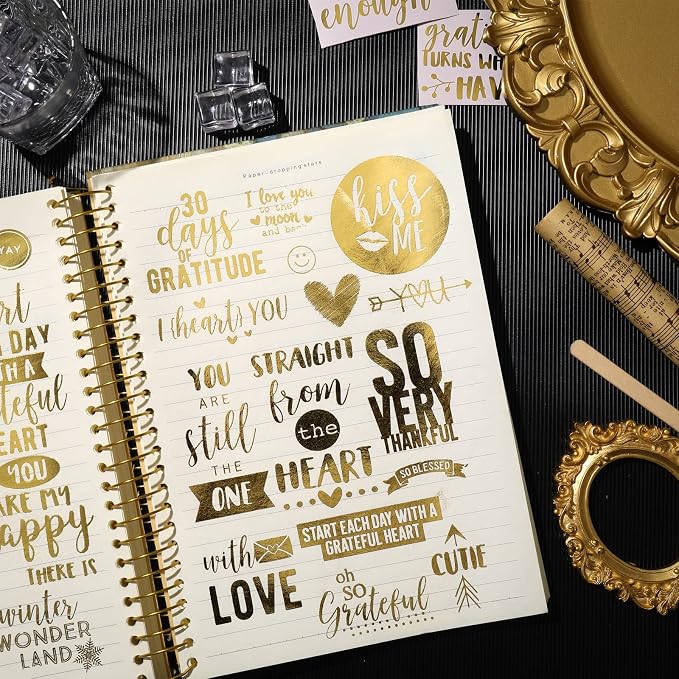 Chinco 10 Sheets Scrapbook Stickers 400+ PCS Love Wedding Gold Scrapbook Stickers Romantic Gold Foil Transfer Scrapbooking Supplies for Anniversary (Warm Style)
