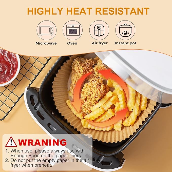 Air Fryer Liners for Najia, 50 PCS Air Fryer Paper Liners Disposable - 6.3 Inch Round Parchment Sheets for 2-4 qt Basket, Oil Proof Airfryer Paper Liner for Baking Cooking Food