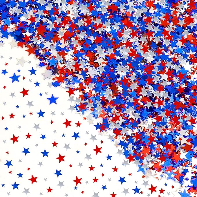 4th of July Confetti, Red White Blue Star Confetti, 60g Metallic Glitter Foil Sequins Patriotic Table Scatter Independence Day Star Sprinkles for Fourth of July Memorial Day American Party Supplies