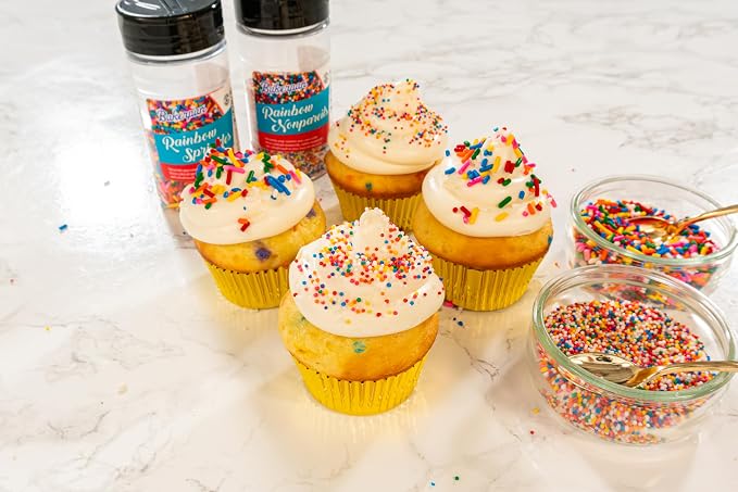 Bakerpan Artificial Dye-Free Rainbow Jimmies Sprinkles - 5.5 oz - Naturally Colored Sprinkles for Cake Decorating, Cupcakes, Cookies, Donuts & Ice Cream