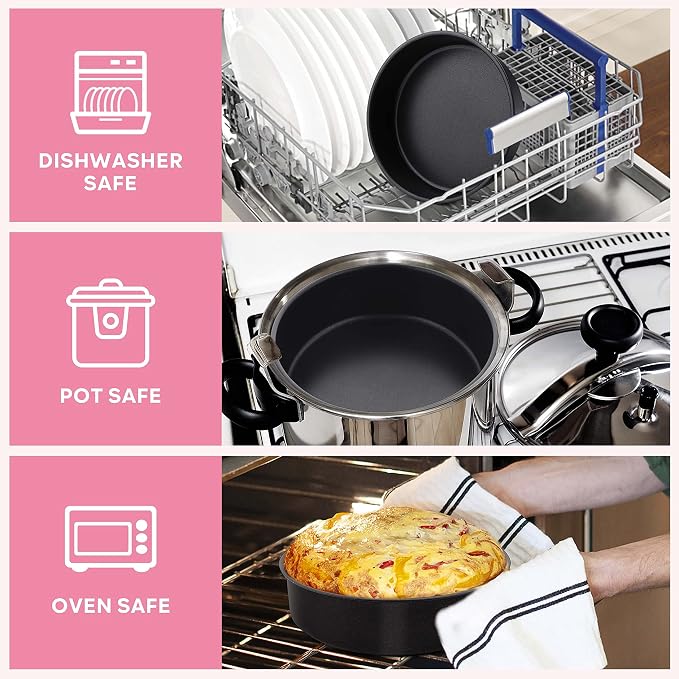 Herogo 8 Inch Cake Pan Set of 2, Stainless Steel Black Nonstick 3'' Deep Round Baking Pan, for Birthday Wedding Layer Cake Bakeware, Non Toxic, Oven & Dishwasher Safe