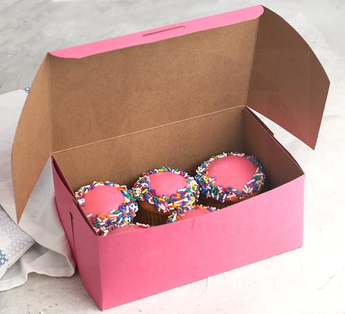 MT Products Pink Pastry Boxes 8" x 5" x 3.5" - Bakery Box No Window (Pack of 15) - Made in the USA