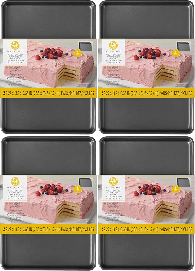 Wilton Easy Layers Sheet Cake Pan, Rectangle Sheet Pan, 2-Piece Baking Sheets Set, Steel (Pack of 4)