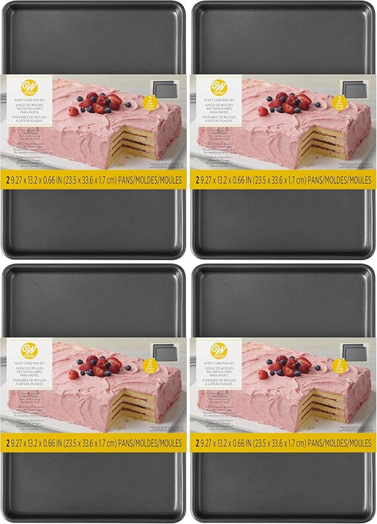 Wilton Easy Layers Sheet Cake Pan, Rectangle Sheet Pan, 2-Piece Baking Sheets Set, Steel (Pack of 4)