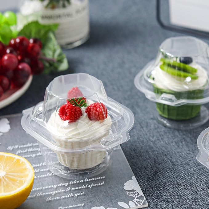 NPLUX 60 Pack Individual Cupcake Containers Plastic Cupcake Boxes Cupcake Holders Stackable Deep Dome Cupcake Carrier