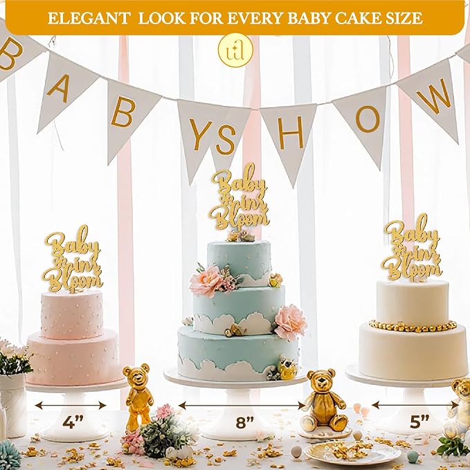 Woodamore Baby In Bloom Cake Topper - Wood Baby Shower Cake Topper For Girl Birth Announcement, Pregnancy Reveal, Baby Shower Cake Decorations