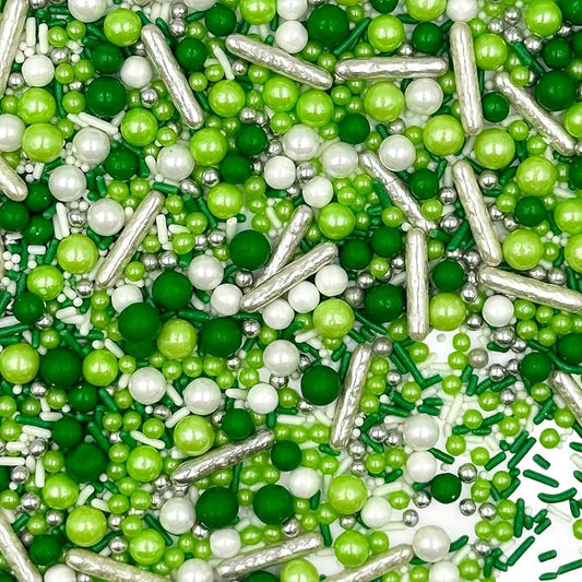 Sprinkles for Cake Decorating, 4.6oz Green and White Pearl Silver Jimmies St. Patrick’s Day Sprinkles Mix for Baking Cookies Cupcake Ice Cream