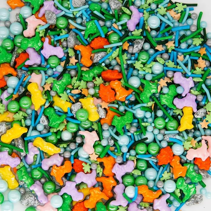 Dinosaur Sprinkles For Cake Decorating,Edible Mix Tyrannosaurus Stegosaurus Dragee For Kids Birthday Party, Colorful Sugar Pearl For Topping Cake Cupcake Cookie Icecream, By HIFUNBK