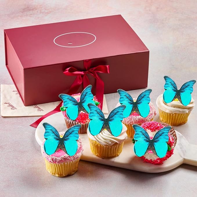 Ephlyn 48Pcs Edible 3D Butterfly Cupcake Toppers - Cute Cake Picks for Baby Shower, Bridal Shower, Birthday Party - Green