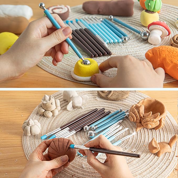 EUOCENK 14PCS Silicone Clay Sculpting Tool, Ball Stylus Clay Tools, Clay Shaper Brushes for Modeling, Dotting, Polymer Clay, Pottery Crafts, Nail Art, Rock, Blending, Drawing, Air Dry Clay, Ceramics