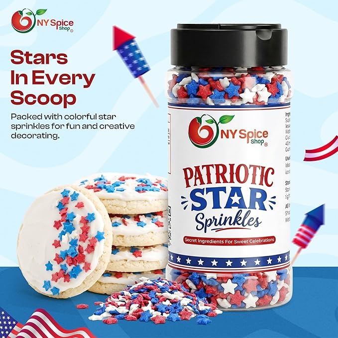 NY Spice Shop Red White & Blue Star Sprinkles - 3 Ounce Patriotic Sprinkles