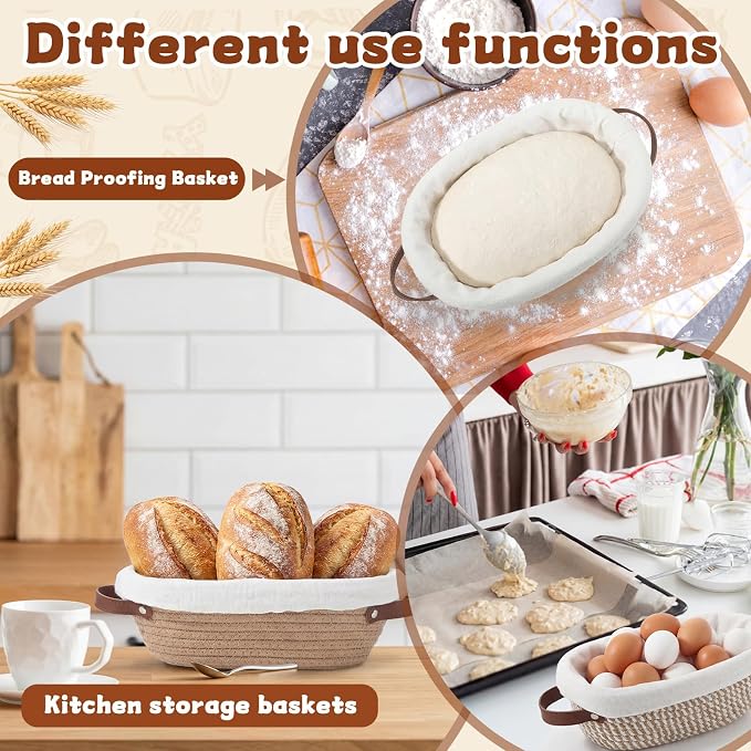 Gisafai 12 Set Banneton Bread Proofing Baskets Bulk 10 Inch Oval Cotton Rope Artisan Sourdough Bread Banneton Dough Proofing Bowls with Cloth Liners and Covers for Homemade Baking Bakery