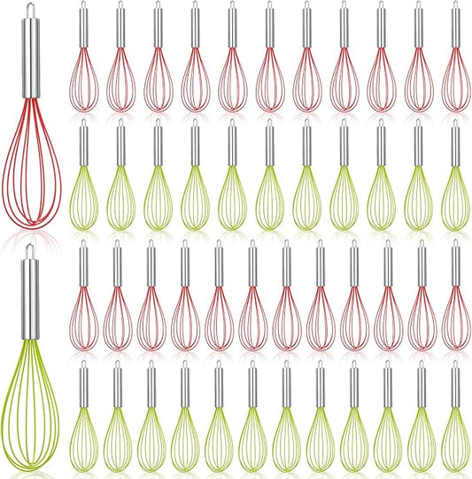 FoldTier 48 Sets 12 Inch Whisks Bulk DIY Fillable Whisk Gifts Colored Silicone Whisks for Cooking Heat Resistant Egg Beaters for Candy Holder Party Favors