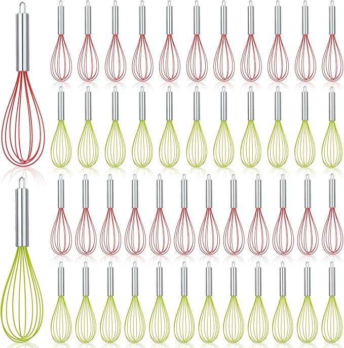 FoldTier 48 Sets 8 Inch Whisks Bulk DIY Fillable Whisk Gifts Colored Silicone Whisks for Cooking Heat Resistant Egg Beaters for Candy Holder Party Favors