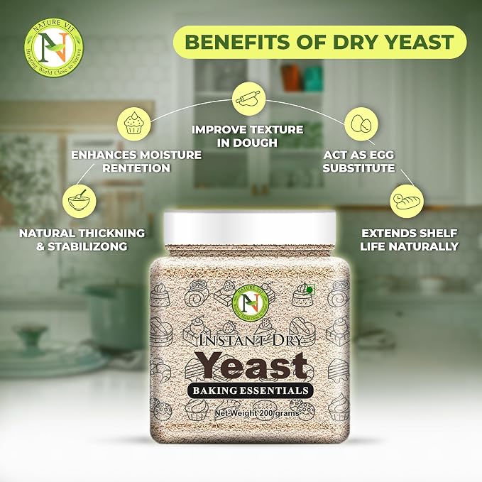 NatureVit Baker's Instant Dry Yeast, 200g | Premium Yeast for Baking Bread, Pizza, Cake, Doughnuts, and Wines | Fast-Rising & Long Shelf Life