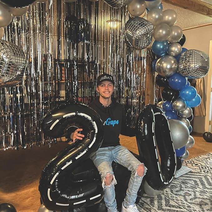Race Car Number Balloon 40 inch, Black 0 Number Balloons, 10 20 30 40 50 Numbers Balloon Black Race Car Birthday Party Decorations for Boy Men