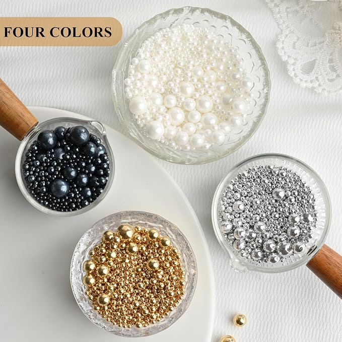 Homankit Edible Pearl Sprinkles for Baking, Gold Silver Black and White Sugar Pearls Cake Decorations for Cupcake Toppers Cookie Decorating Birthday Party Wedding Valentines Christmas Supplies