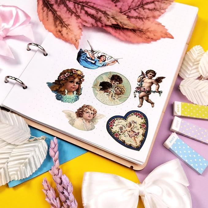 BulbaCraft 100Pcs Angel Stickers Vintage - Angel Decals for Laptop, Scrapbooking, Crafts, Envelopes, Gifts for Women & Men