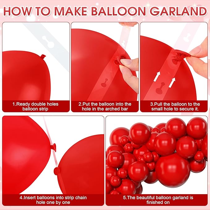 Amandir 153 Pcs Red Balloons Arch Garland Kit, Different Sizes 18 12 10 5 Inch Red Latex Valentines Balloons for Wedding Anniversary Casino Movie Cherry Birthday Party Decorations