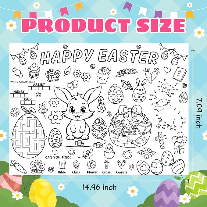 45pcs Easter Disposable Coloring Placemats Easter Day Crafts for Kids Party Favors Coloring Poster School Classroom Activities Paper Table Mats