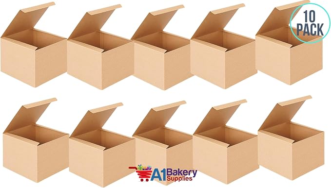 A1 Bakery Supplies Preimer High Kraft Pinstripe Brown Treat Gift Boxes (3 In X 3 In X 4 In) 10 Pack