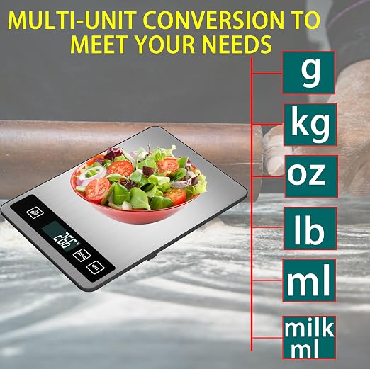 33lb/15kg Digital Kitchen Scale, Food Scale, High Capacity Weight Grams and Ounces for Baking Cooking and Meal Prep, 6 Units with Tare Function, LCD Display, Type-C Charging USB Rechargeable