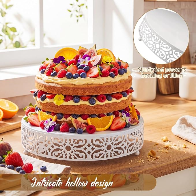 Wenqik 12 Inch Cake Stand Round Metal Cupcake Dessert Wedding Cake Stand Cookies Display Holder Fruit Food Serving Tray for Table Wedding Birthday Anniversary Party Decor (White)