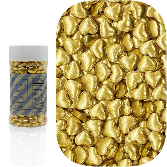 Dynastang Super Gold Heart Sprinkles Edible Heart Cake Decorating Heart Cake Decorations Cupcake Toppers Cookie Decorating Perfect for Cakes, Cupcakes, Desserts Toppings 3OZ
