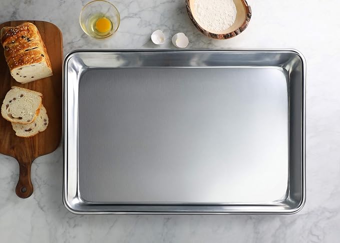 New Star Foodservice Commercial-Grade 12-Gauge Aluminum Open Bead Sheet Pan/Bun Pan, 18" L x 26" W x 2" H (Full Size)