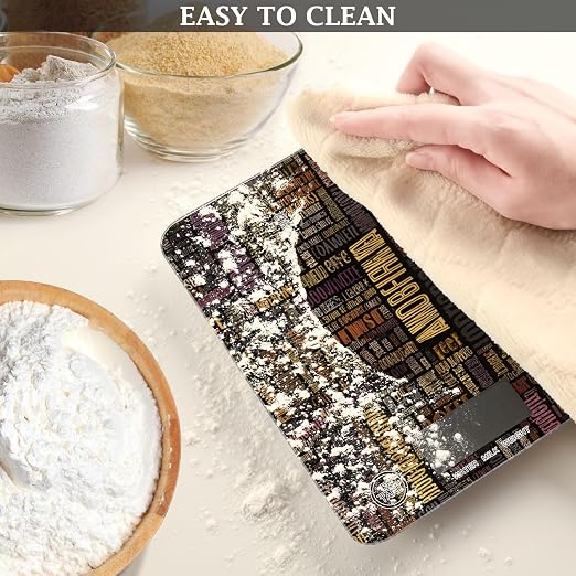 Food Scale Kitchen Scale for Baking Cooking Digital Food Weighing Measuring Scale Small Waterproof Electric Food Scale Brown Coffee Letterings