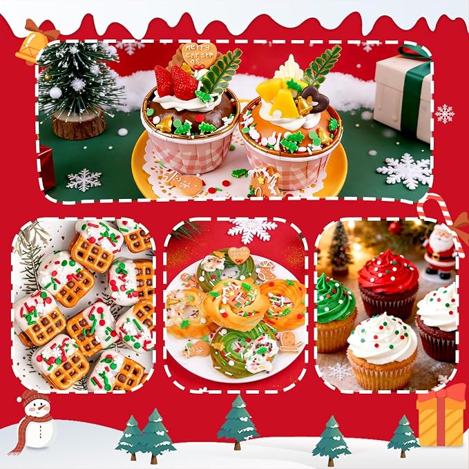 Christmas Sprinkles for Cake Decorating, 160g/5.64oz, Red & White & Green Sprinkles Mix, Christmas Tree Bells, Cake Decorations, Baking, Cupcake, Cookies Topper, Foodgrade