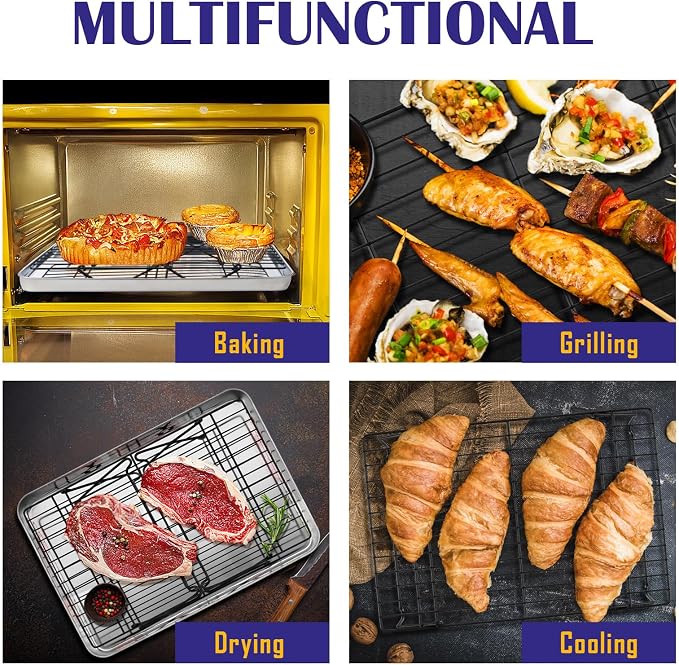 Leonyo Cooling Rack, 3 Tier Stainless Steel Stackable Cooling Racks for Baking, Cooking, Roasting, Grilling, Cool Batches of Cookie, Collapsible & Heavy Duty, Oven Safe & Easy Clean, 15" x 10", Black