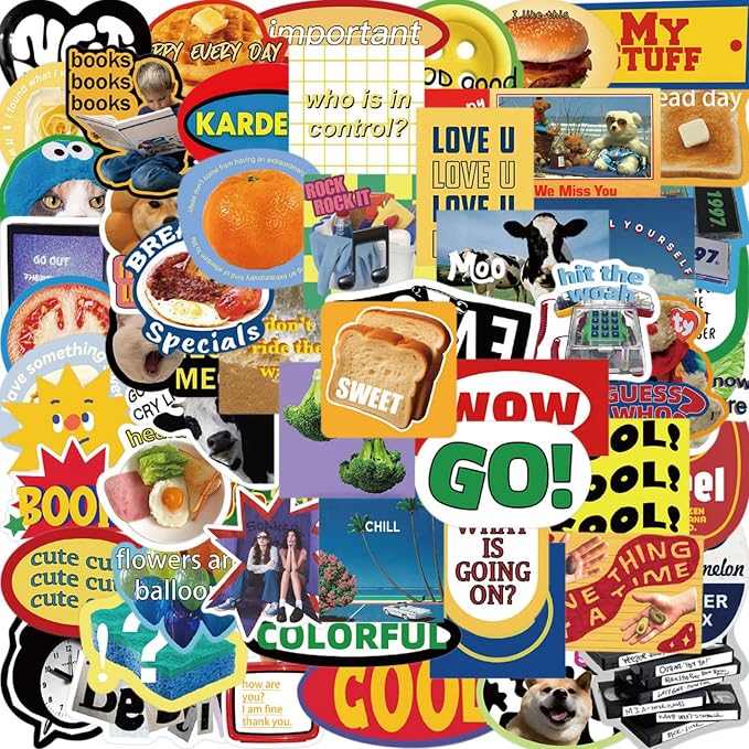 60PCS Sweet Retro America Stickers Yellow Bread Aesthetic Waterproof Vinyl Decals 2 Inch for Journals Scrapbooks Laptops Water Bottles (Sweet)
