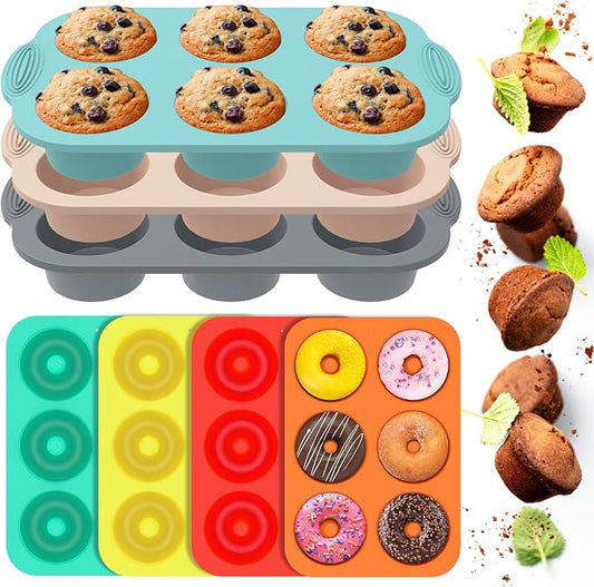 7PCS Silicone Muffin Pan Donut Mold, 6-Cavity Nonstick Baking Tray for Muffins, Cupcakes, Brownies and More, Cake Tray Cupcake Pans Baking Mold