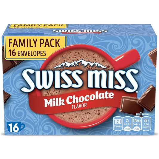 Swiss Miss Milk Chocolate Flavored Hot Cocoa Mix, Family Pack, Hot Cocoa Bar Supplies, 1.38 oz., 16-Count Envelopes